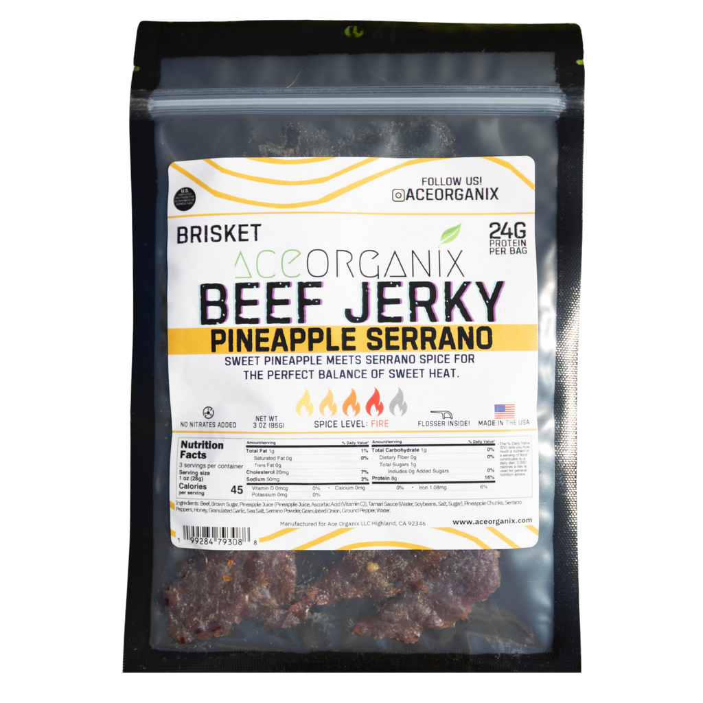 Ace Organix Pineapple Serrano Brisket Beef Jerky 3oz bag