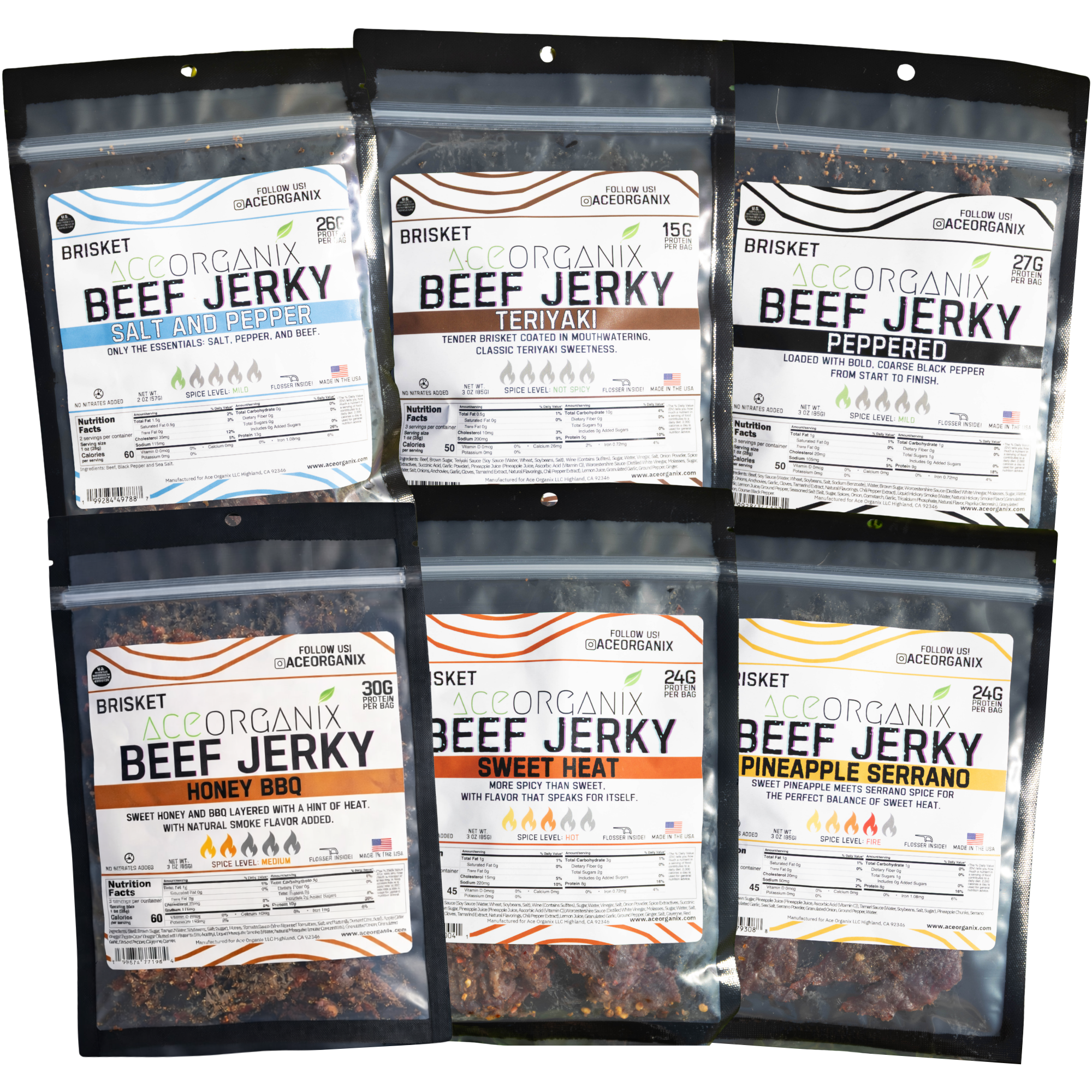 Ace Organix 6 Flavor Bundle beef jerky 6 flavor bundle