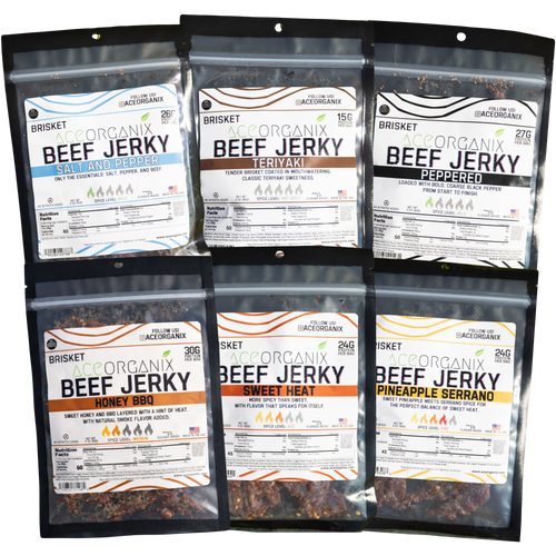 Ace Organix 6 Flavor Bundle beef jerky 6 flavor bundle