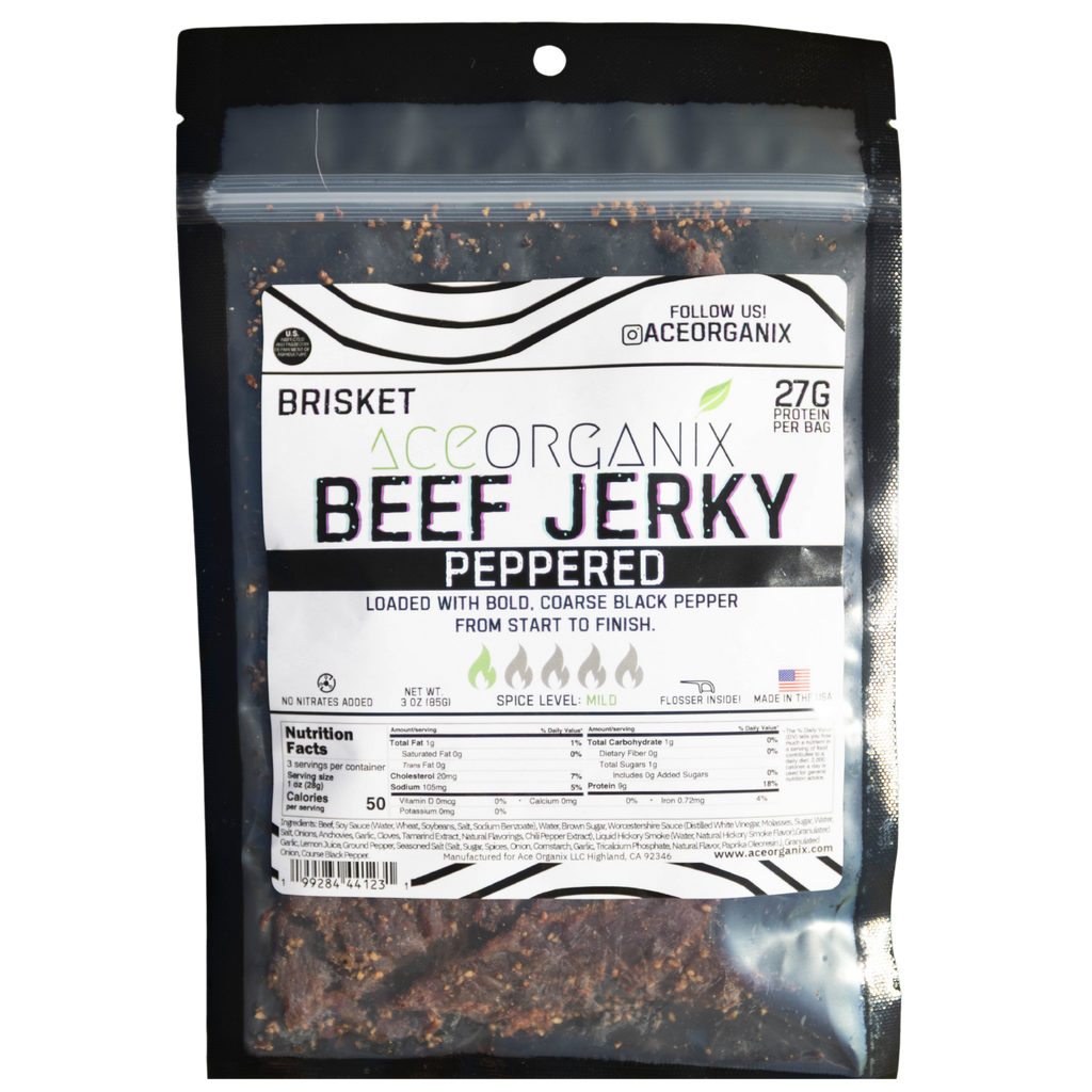Ace Organix Peppered Brisket Beef Jerky 3oz bag