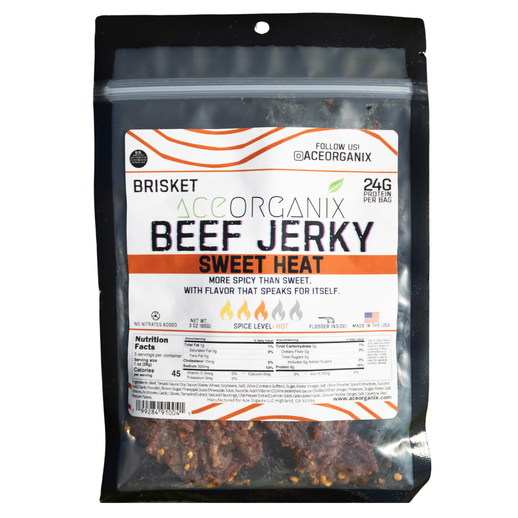 Ace Organix Sweet Heat Brisket Beef Jerky 3oz bag