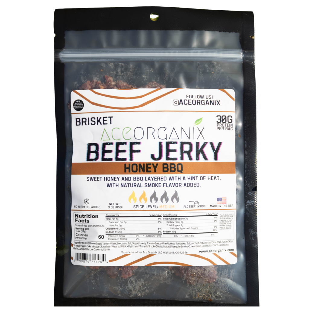 Ace Organix Honey BBQ Brisket Beef Jerky 3oz bag