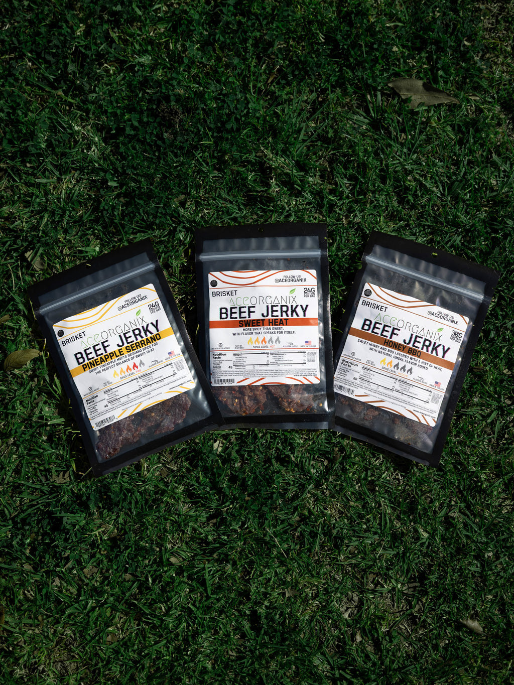 Ace Organix Sweet and Spicy beef jerky bundle product shot