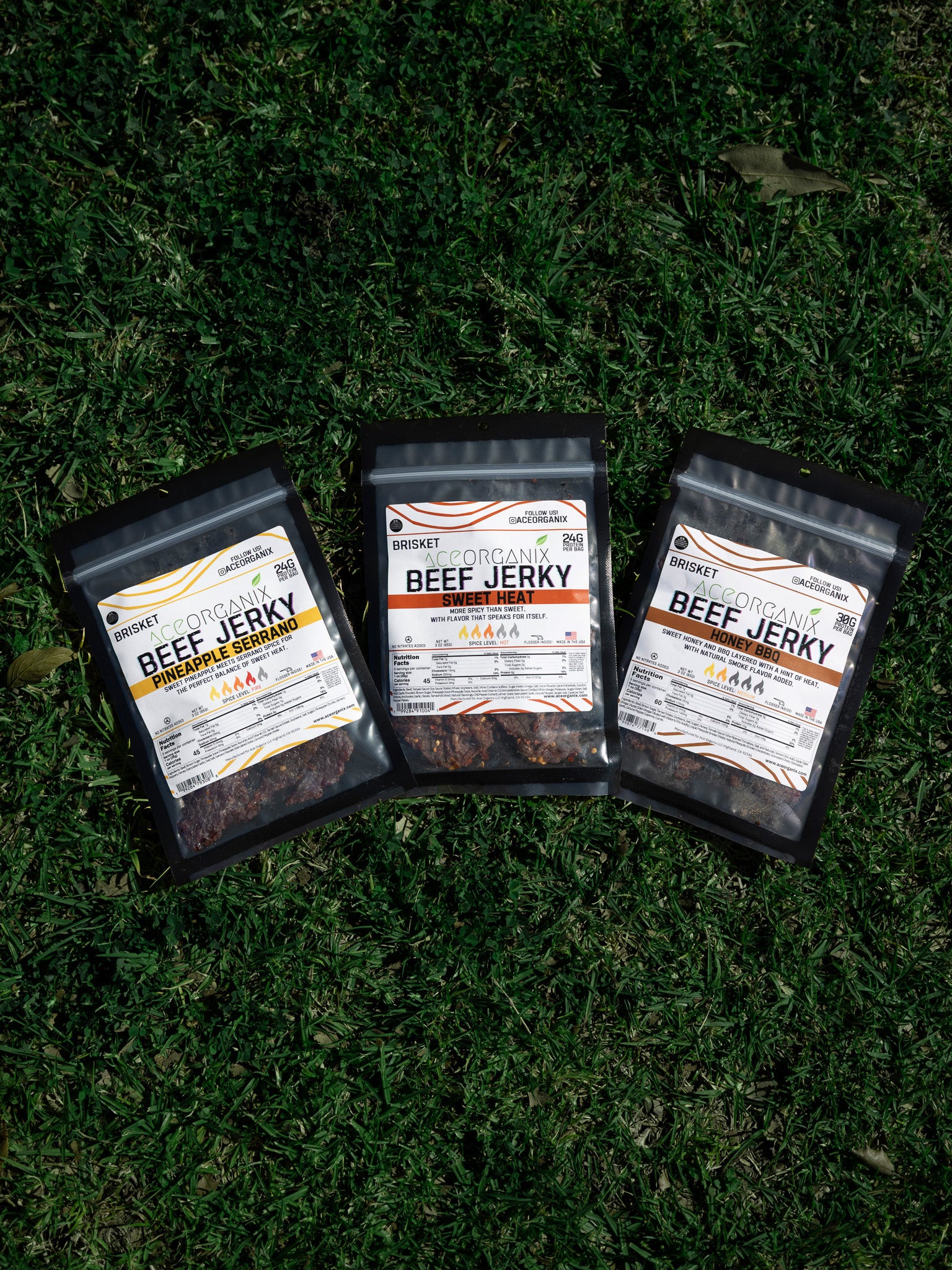 Ace Organix Sweet and Spicy beef jerky bundle product shot