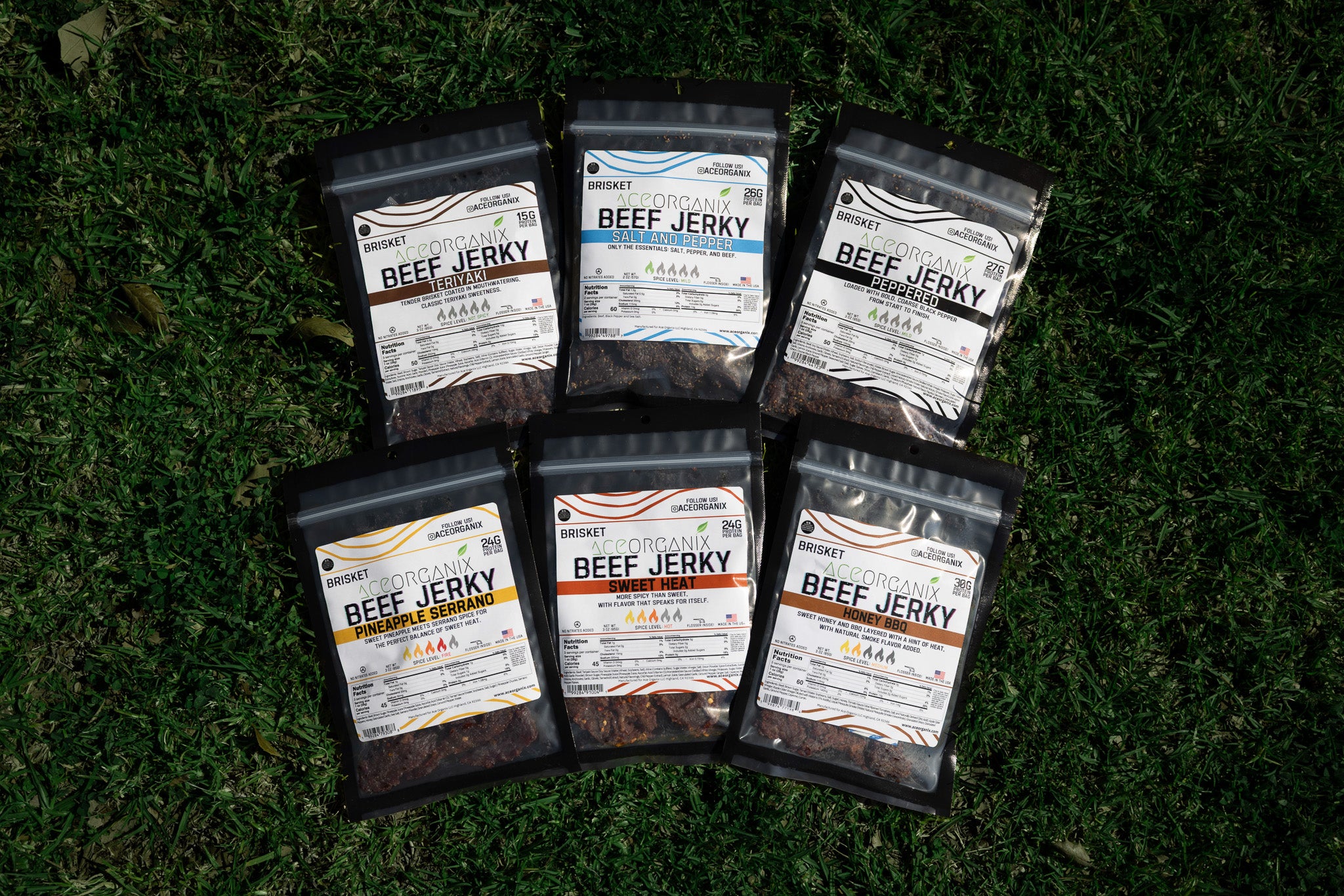 Ace Organix Jerky for a Cause premium brisket beef jerky product shot